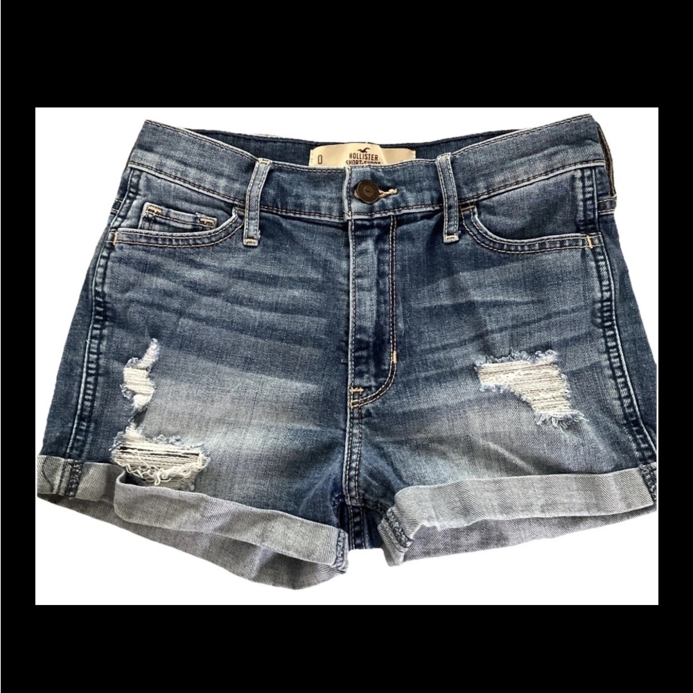 Hollister High rise Girls Denim Shorts Distressed Blue Rolled Jeans Size0,
NWOT